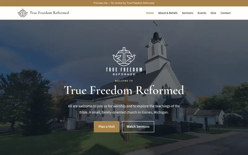 True Freedom Reformed church website preview